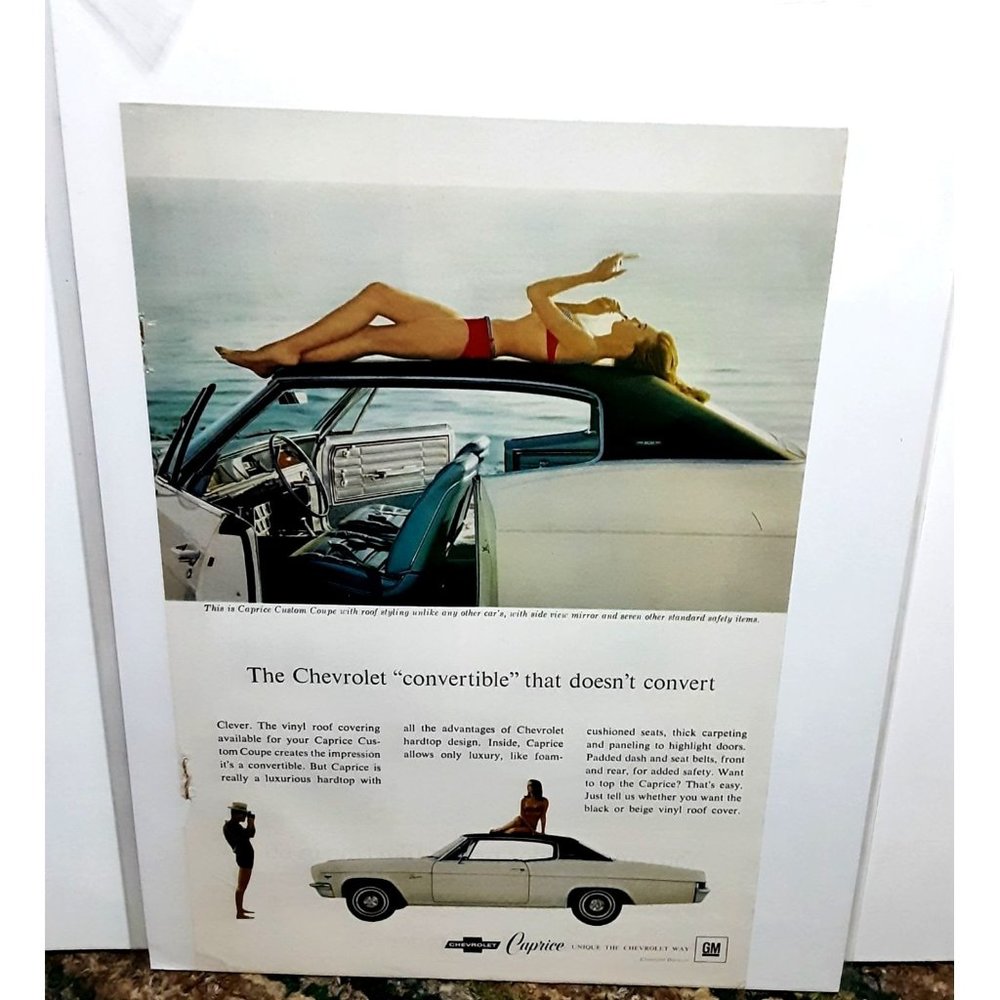 1966 Chevy Caprice Convertible Woman Red Bikini Print Ad vintage 60s